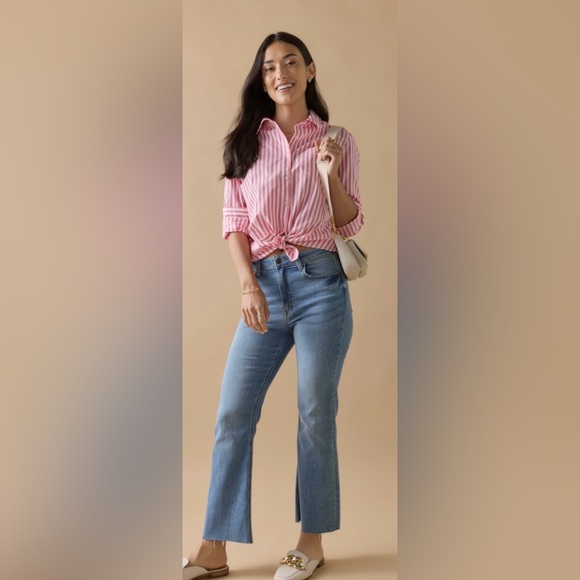 Francesca's Collections Pink and White Striped Button Down - Picture 2 of 5